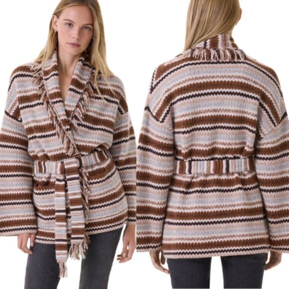 NEW Kujten Paris Zaina Cashmere Belted Waist Long Sleeve Jacket Brown Size: 1